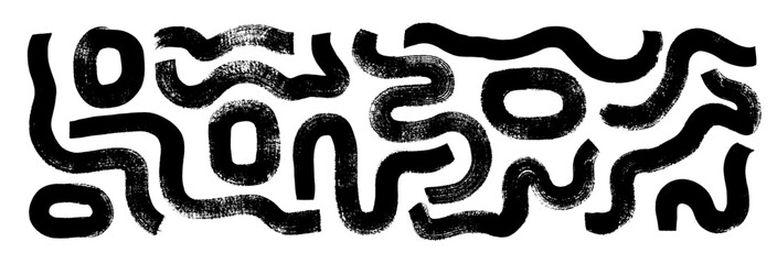 Aufkleber - Vector collection of bold squiggly lines and round squares drawn by a dry brush. Hand drawn thick wavy and curly lines, labyrinth motif. Grunge elements for collages, print, posters and graphic design