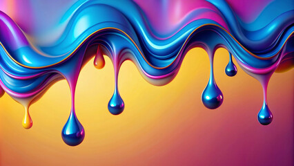 Sticker - Vivid,wavy drops of a multi-colored liquid cascade against a gradient background create a charming effect.Smooth,reflective surface of the drops presents a mixture of blues,purples and yellows.AI gene