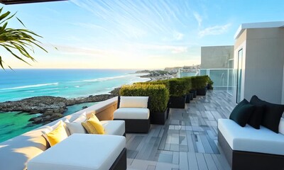 Canvas Print - Luxury Rooftop Terrace with Stunning Ocean Views