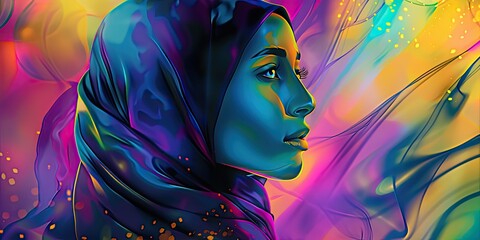 Poster - Colorful Abstract Portrait of Woman in Hijab