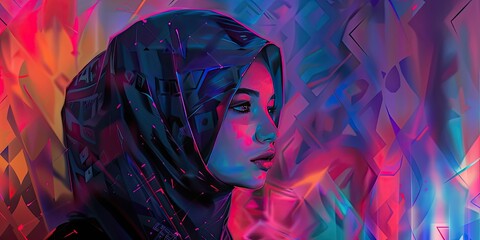 Poster - Colorful Abstract Portrait of Woman in Hijab