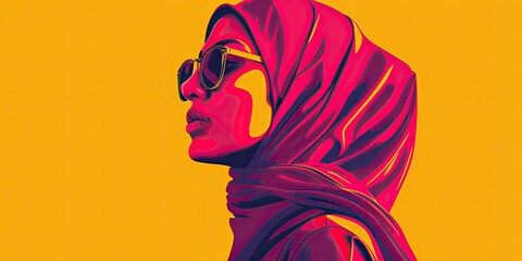 Sticker - Vibrant Abstract Portrait of Woman in Hijab