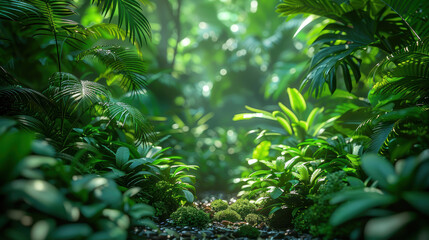 Wall Mural - A lush green jungle with a path through it