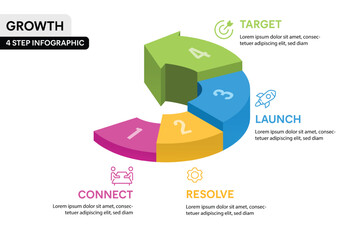 Wall Mural - 4 Step 3D Arrow Stair Infographic Vector Illustration. Business Growth Projection Infographic Concept.