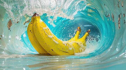 Poster -   A banana on a wave with a milk splash