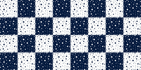 Fototapete - Chess pattern of tiles with dots and circles. Vector seamless checkered pattern.