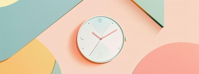 Wall Mural - Clock flat illustration, simple geometric shapes, minimalist style.