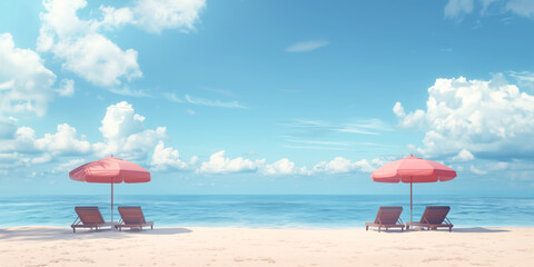 Sticker - Summer sea background, beach with umbrellas and chairs