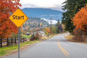 An empty asphalt road with the word 