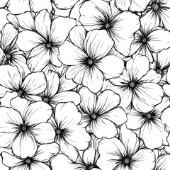 Detailed blossoms with fine, clear line work, each petal intricately outlined, seamless pattern vector