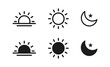 © Hasan_Sumon - Sun moon icon illustration isolated vector sign symbol.Time of the day signs. silhouette icons. Morning and night. Day and night weather forecast symbol. Rising and setting sun, crescent moon and star