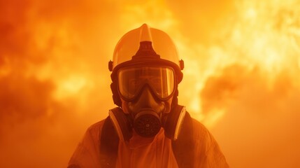 A firefighter in protective clothing, rescuing a person from a smoke-filled room