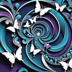 Wall Mural - Colorful and cute design with various swirling floral patterns and butterflies