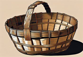 Illustration of a birch bark basket used by indigenous people in ancient times, graphic illustration for design and presentation