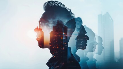 Wall Mural - multiple exposure of a man with different career roles.