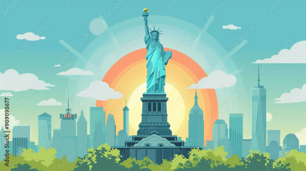 Statue of liberty, New York in minimal flat vector art style ...
