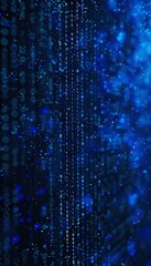 abstract digital background binary code and ai algorithms running in deep blue realistic photo