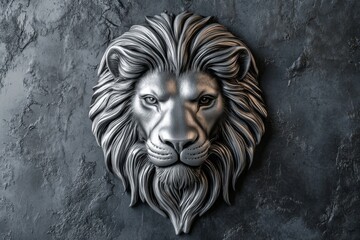 Wall Mural - lion head with silver background, vermeer style, realistic only two colors silver and black