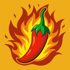 Wall Mural - Chilli fire pepper. Flamed spicy pepper pod peppers icon, vector illustration