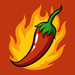 Wall Mural - Chilli fire pepper. Flamed spicy pepper pod peppers icon, vector illustration