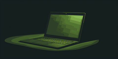 Poster - Modern laptop computer showing green screen sitting on desk