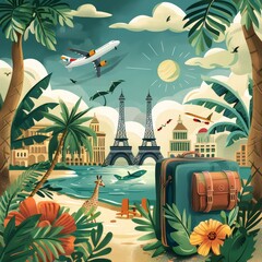 Tropical Vacation Dreamscapes with Eiffel Tower