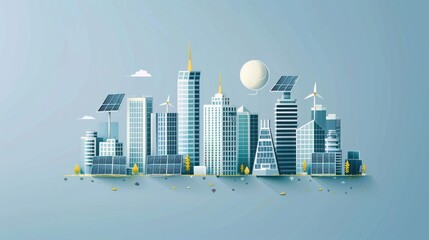 Wall Mural - City skyline with sustainable buildings and solar panels