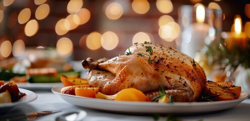 Sticker - Roasted Chicken Dish With Vegetables in Festive Setting