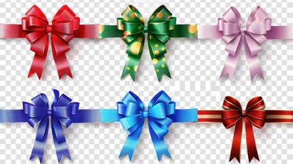 Wall Mural - Birthday Christmas bow and ribbon on transparent background cutout. PNG file. Many assorted different design. Mockup template for artwork design. 