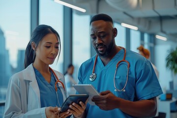 Sticker - Two doctors are looking at a tablet, one of them is a woman