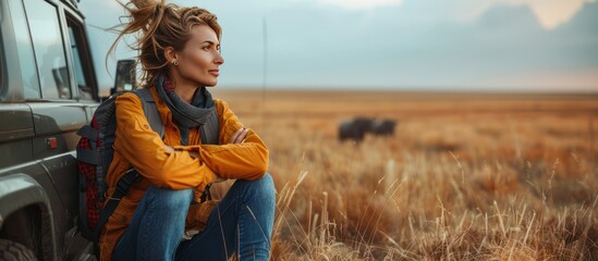 Poster - Adventurous Woman Contemplating the Vastness of the Wilderness