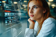 © sarymsakov.com - Young Female Uses Artificial Intelligence in System Control Monitoring Center.