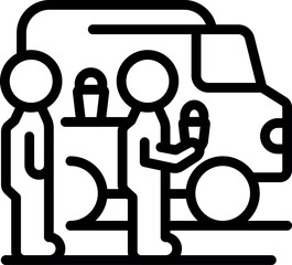 Poster - Line art icon of a customer waiting while street food vendor preparing order in food truck