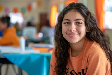 Wall Mural - Young female volunteer at community center