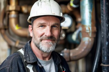 Wall Mural - Portrait of a middle aged Caucasian male plumber