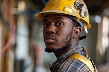 Wall Mural - Portrait of a young black male electrician