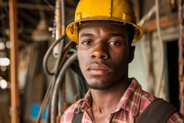 Wall Mural - Portrait of a young black male electrician