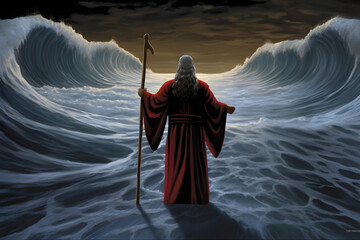 Wall Mural - Moses dividing the red sea in exodus