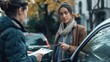 © Dara - A woman exchanging information with another driver after a minor car accident