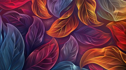 Wall Mural - Rich and energetic pattern of colorful abstract leaves.