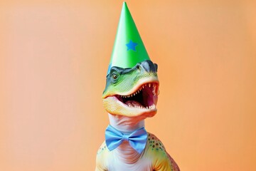 Wall Mural - Creative photos of an animal with a hat and colored background to celebrate birthdays