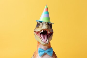 Canvas Print - Creative photos of an animal with a hat and colored background to celebrate birthdays