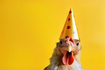 Wall Mural - Creative photos of an animal with a hat and colored background to celebrate birthdays