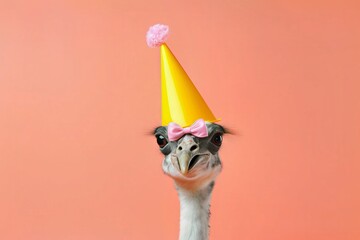 Wall Mural - Creative photos of an animal with a hat and colored background to celebrate birthdays