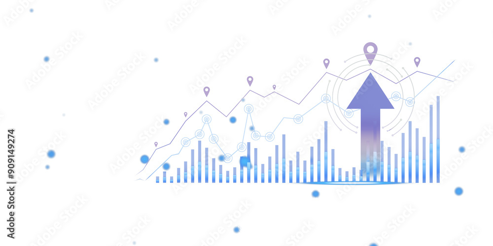 Financial chart with an upward arrow and data points on a white ...