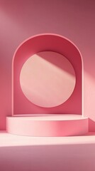 Aufkleber - Pink pedestal with circular element in minimalist design