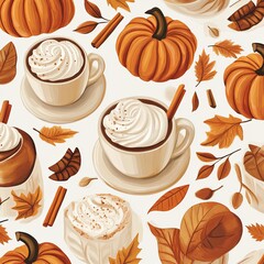 Poster - A pattern highlighting the popular autumn drink, featuring cups of pumpkin spice latte