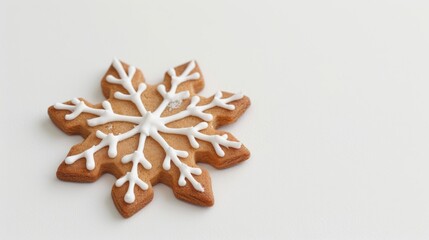 Poster - Closeup of a snowflake-shaped Christmas cookie with delicate white icing, set on a plain white background 