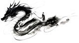 Ink drawing dragon isolated on transparent background. PNG