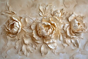 Wall Mural - A painting of three flowers with a white background